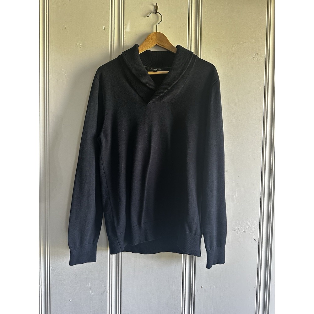 Banana Republic Mens Size M Navy Blue Cozy Shawl-Collar Sweater Classic Knit
